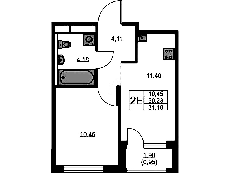 1-комнатная квартира 31.18 м², 5/5 эт., ЖК «GloraX Новоселье»